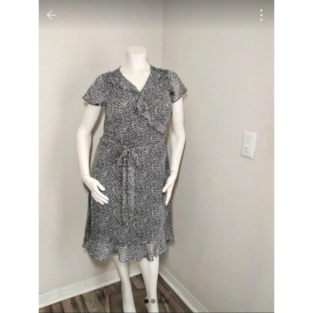 Plus Size 16 Danny & Nicole Black and White Speckled Wrap-Style Midi Dress